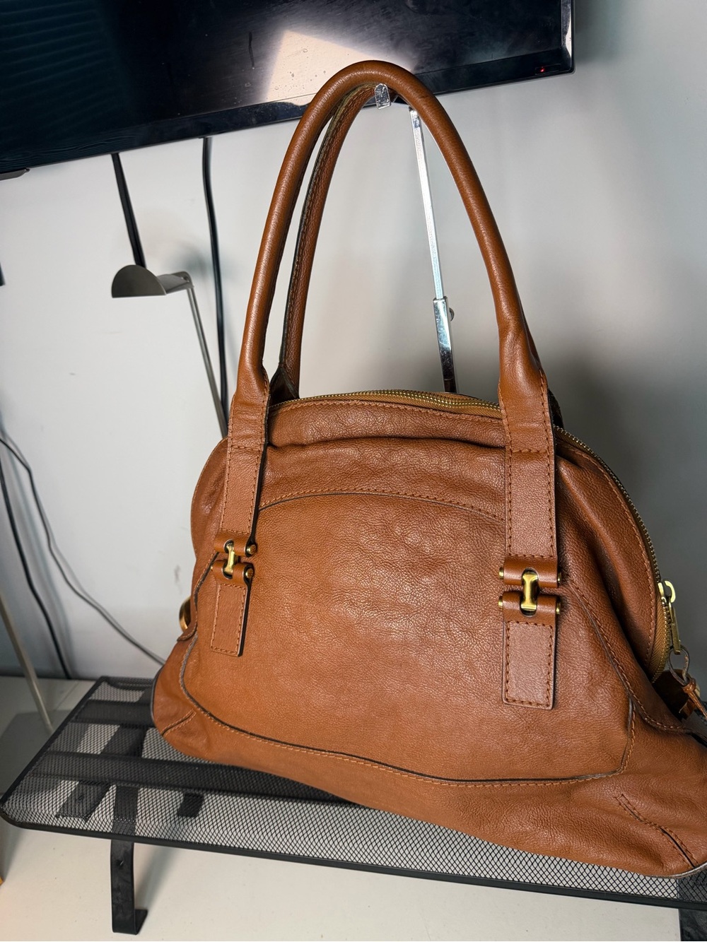 Chloé Georgia Dome Bag Cognac Brown Leather Shoulder Tote - Picture 4 of 16
